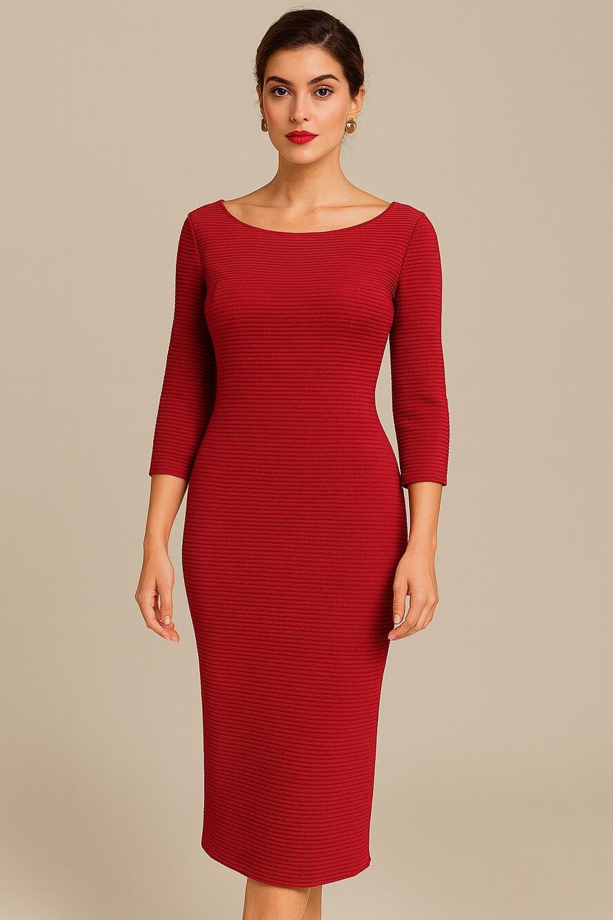 Tacera Womens Rib Knit Bodycon Dress Sz Med Red Midi Holiday Event Old Money